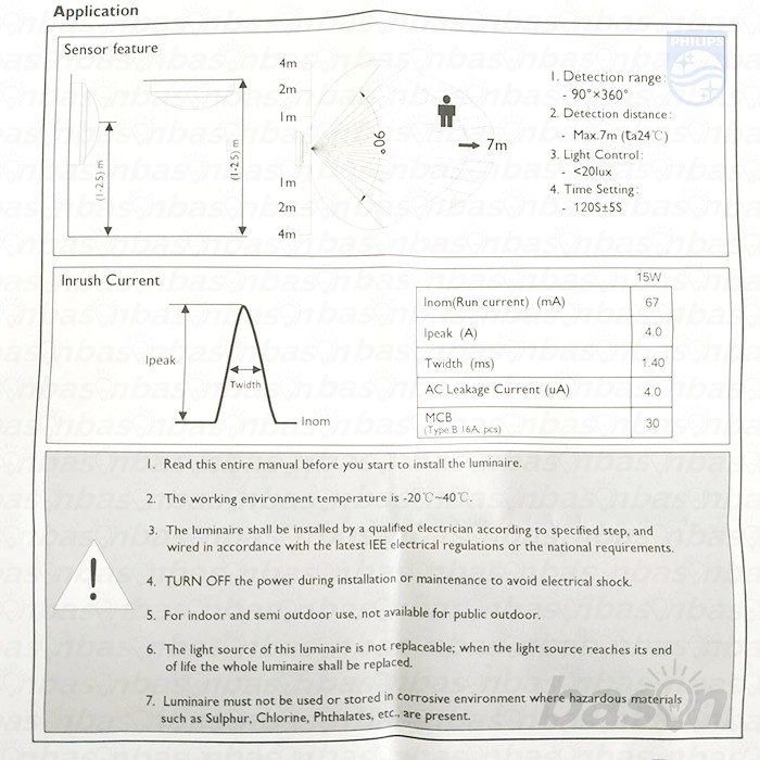 PHILIPS WL008C 15W with Sensor IP54 - SmartBright Bulkhead