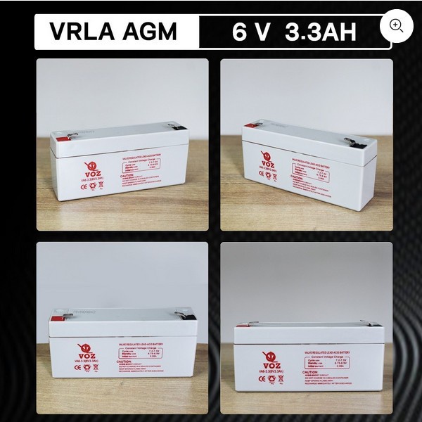 VOZ VRLA AGM 6V 3.3Ah/3.3Ah T2 Aki Kering Baterai Berkualitas ORIGINAL