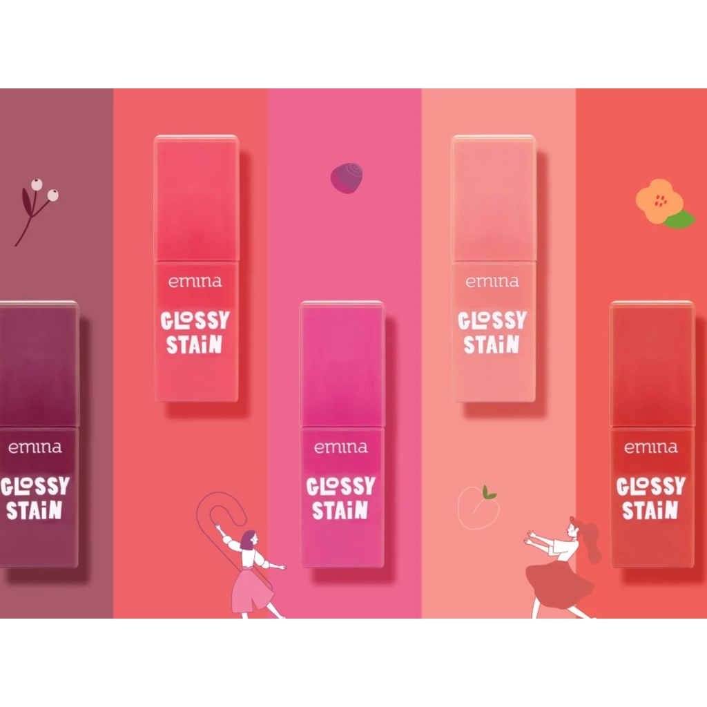 Emina Glossy Stain 3 g Lip Tint - Autumn Bell - Apple Shower - Candy Rain - Peach Sprinkles - Spring Dazzle