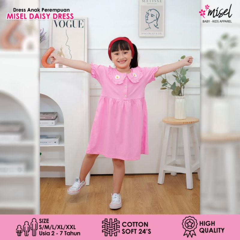 Baju Dress Anak Perempuan Cewek Misel Daisy Korean Style Usia 2 3 4 5 6 7 Tahun