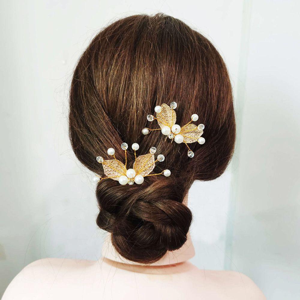 AUGUSTINA Aksesoris Rambut Pengantin Temperamen Retro Pernikahan U Shape Hair Clip Daun Alloy Korea Jepit Rambut