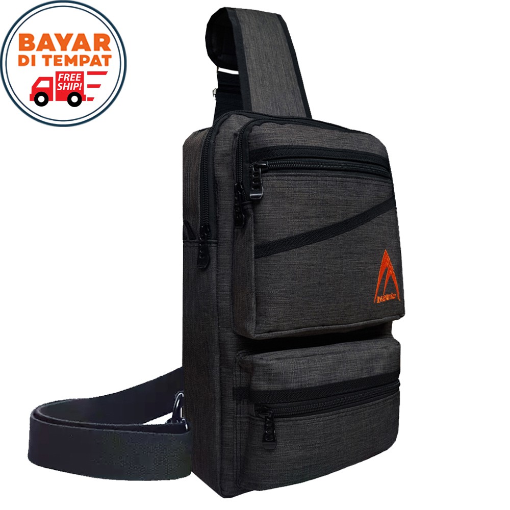 SHOPEE 7.7 BOMBASTIS SALE!! Sling Bag MB1334 Tas Selempang Pria Waistbag Pria Tas Gadget Bahan Kanvas 10 Inchi - Grey
