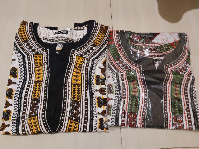 Baju Etnik Kaos Etnik Dashiki Bohemian Style All Size Pria Wanita Putih Cokelat