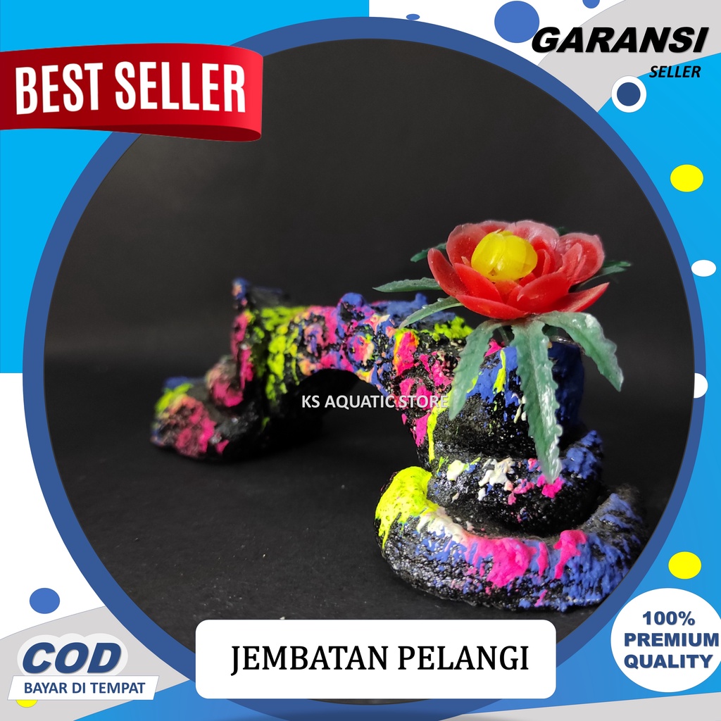 HIasan Aquarium Terowongan Ikan warna l Hiasan Akuarium Jembatan kolam pelangi