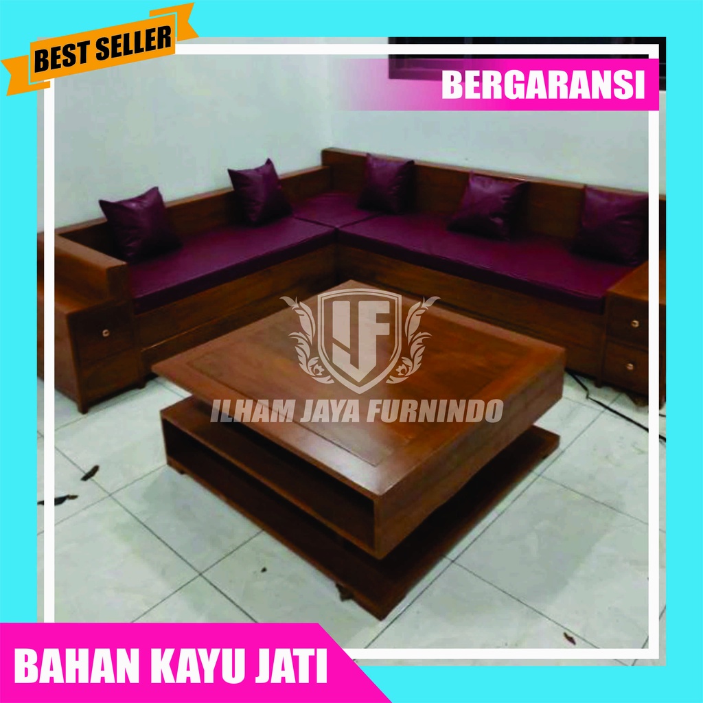 KURSI SOFA TAMU MINIMALIS JATI JEPARA KURSI SUDUT BOX LACI