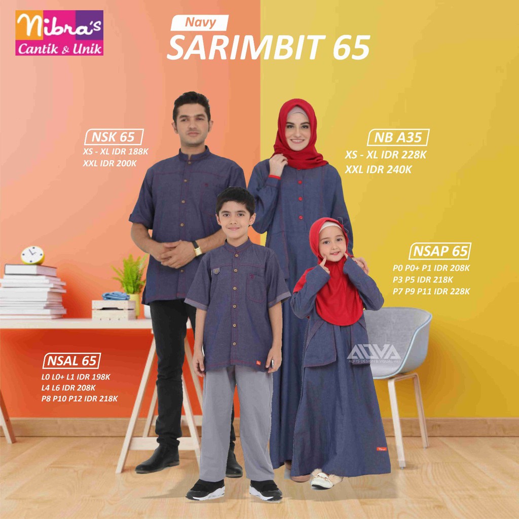 NIBRAS SARIMBIT 65 NAVY SERAGAM BAJU COUPLE KELUARGA MUSLIM LEBARAN 2020 NBRS TERBARU BISA COD