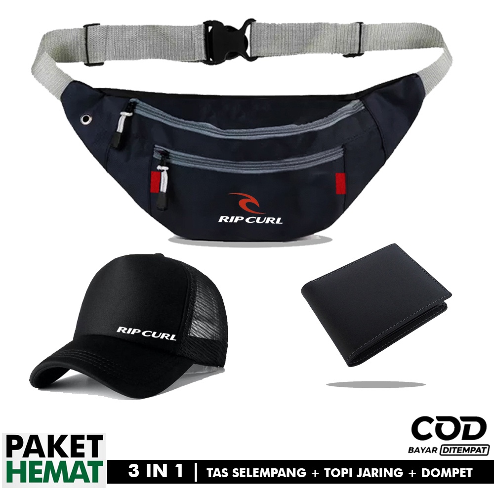 PAKET 3 IN 1 - TAS - TAS SELEMPANG PINGGANG WAISTBAG PRIA WANITA DISTRO RIPCURL OUTDOOR DEWASA MURAH
