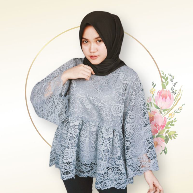 Belledelle Blouse Brukat Peplum Ina Yustian Full Furing Lengan Panjang Brokat Atasan Pesta Mewah