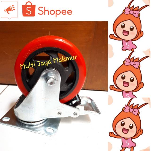 RODA PU MERAH REM 4INCH TRIPLE S