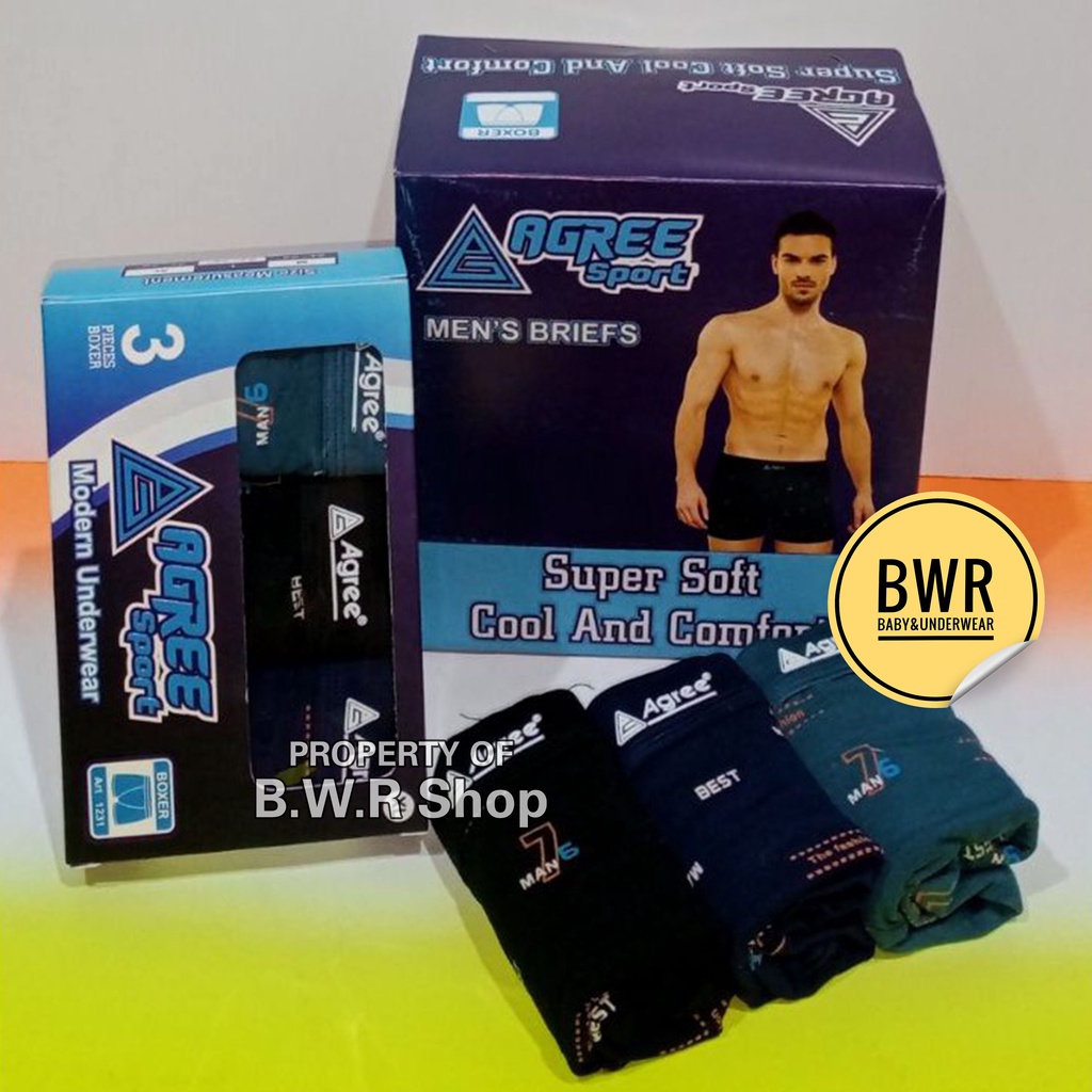 [ 3pc ] AGREE | CD BOXER AGREE SPORT 1231 / Celana Dalam Pria Boxer Motif / CD Boxer Agree Pria 1231