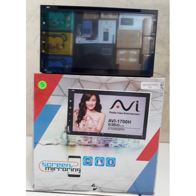 Head unit double din avi 1700H layar glass panel mirror link