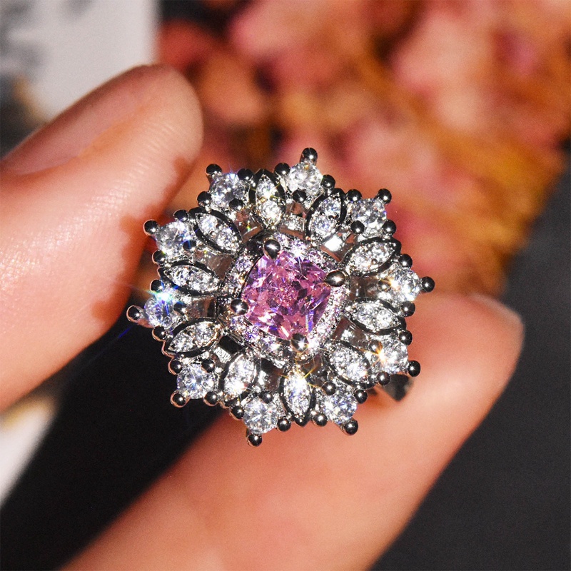 Cincin Zircon Berlian Imitasi Warna Pink Untuk Wanita