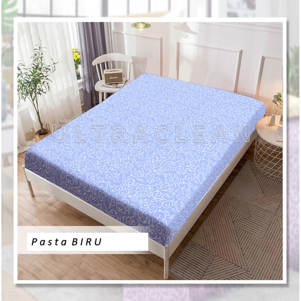 Sprei Waterproof Ulir Teralis Pasta Biru Blue Shapire premium Size 90 100 120 140 160 180 & 200