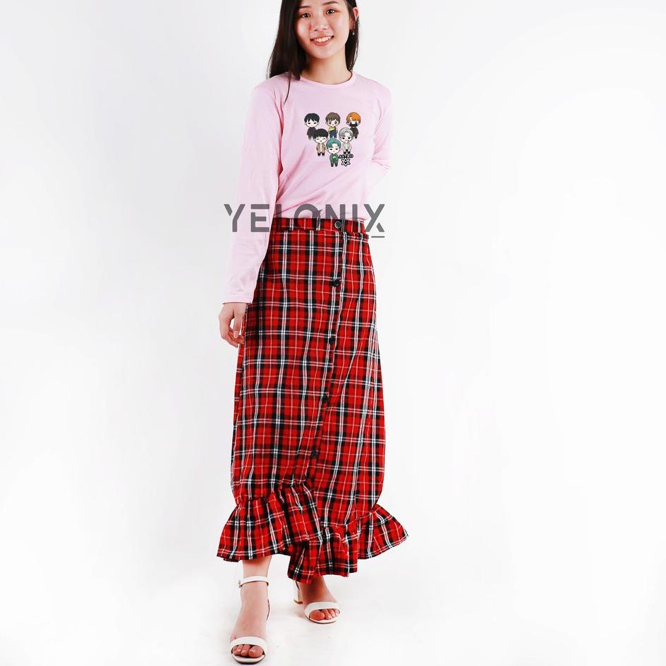 Rok ZENIA PANJANG Skirt Tartan Kotak Ruffle - YELONIX [MNJ.14My22ᴶ]