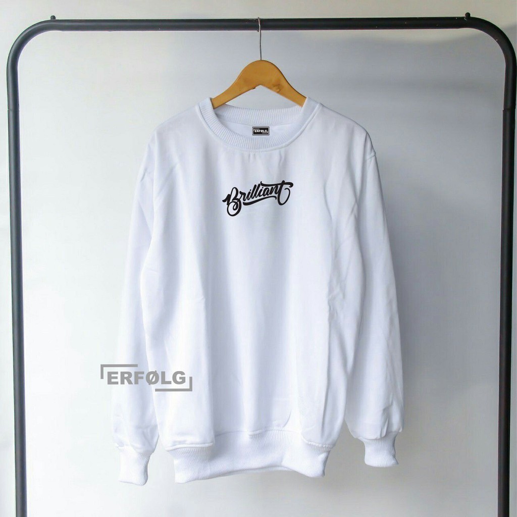 Sweater Crewneck Pria Distro Erfolg Brilliant Original Putih Fleece Tebal Brand Lokal High Quality