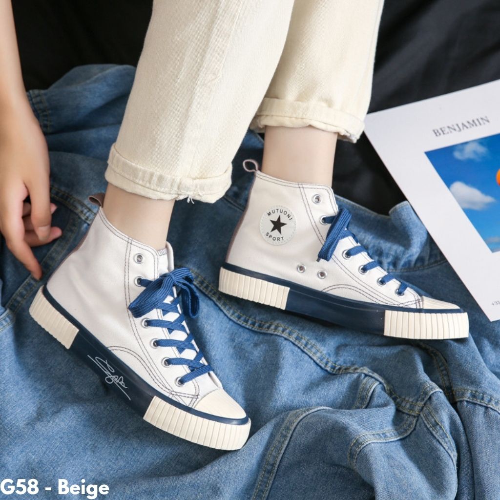 SEPATU SNEAKERS WANITA TALI HIGH TOP CANTIK IMPORT BATAM ANTI SLIP G58