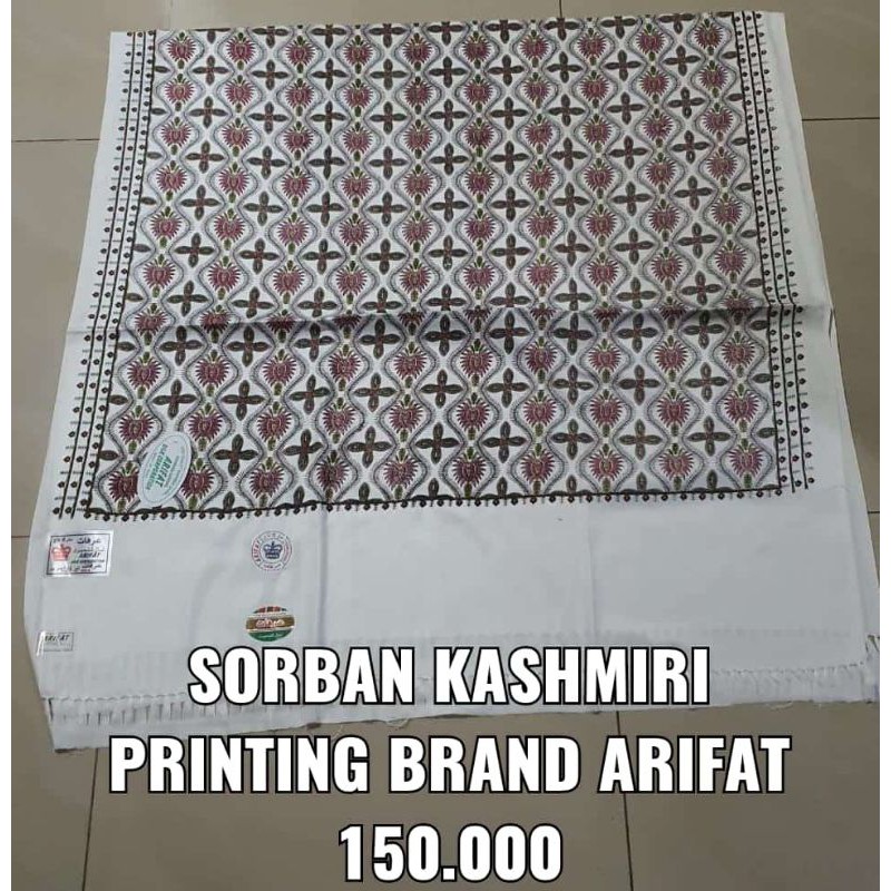 SORBAN PRINT MOTIF SULAM KASHMIR ARIFAT PUTIH