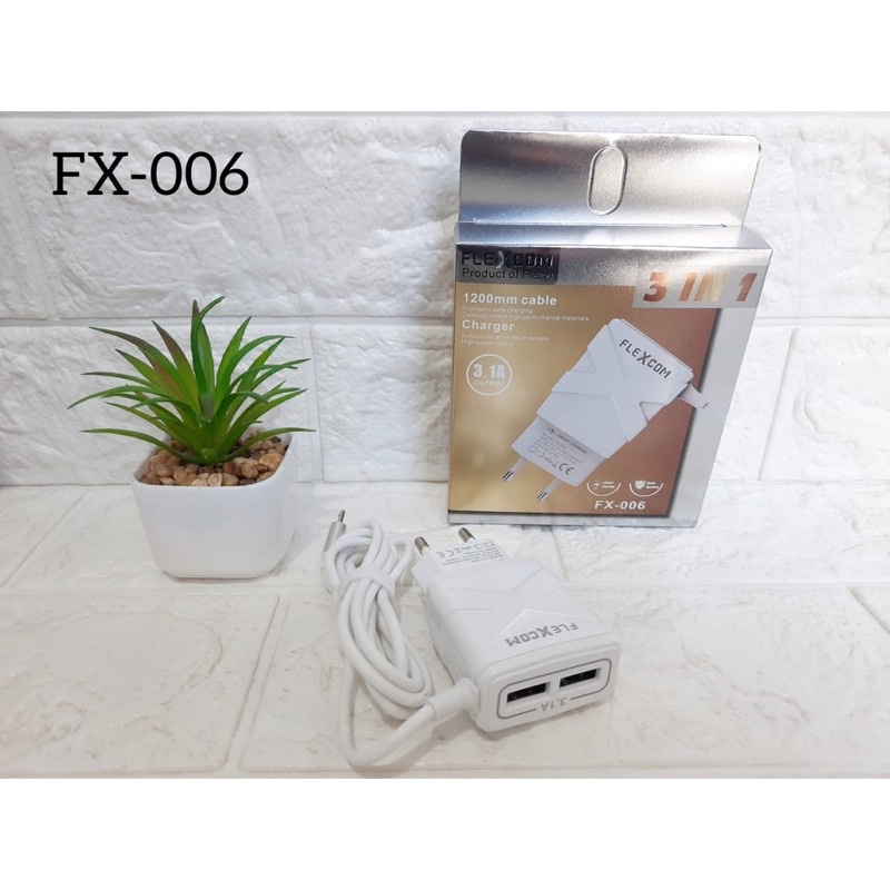 PROMO CHARGER FLEXCOM FX006 2USB PLUS KABEL MICRO ORIGINAL PRODUK SPONSORED BY FLECO