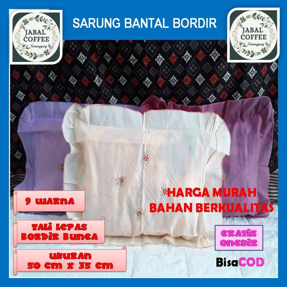 Urung Bantal Guling Kapuk Bordiran / Sarung Bantal Tidur Rumbai Polos Bordir  Ukuran 50 x 35 cm J10