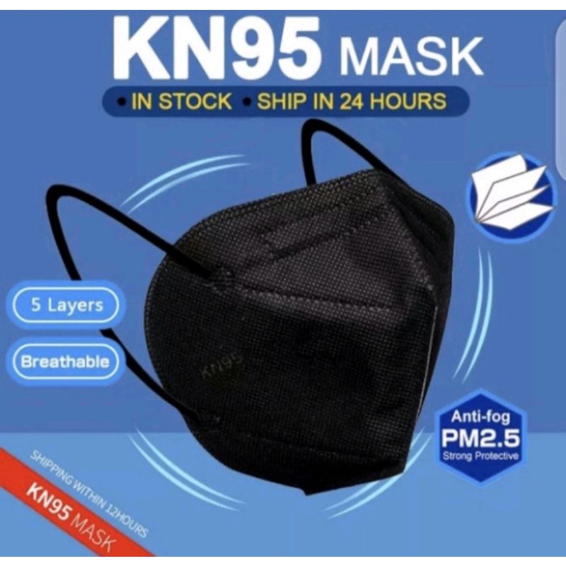 HITAM KN95 Kawat didalam ] Masker KN95 Kawat di Dalam warna hitam isi 10