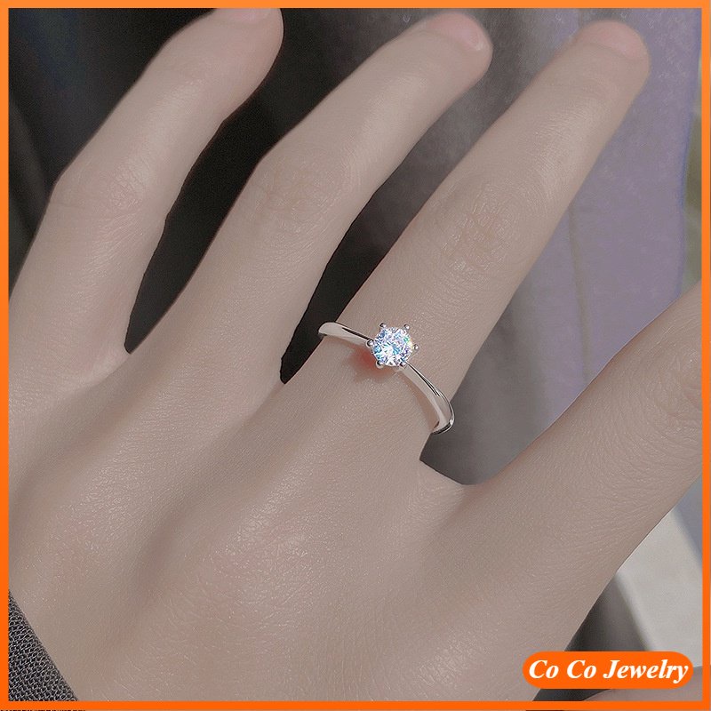 Cincin Model Terbuka Adjustable Bahan S925 Silver Aksen Berlian Gaya Korea Untuk Wanita