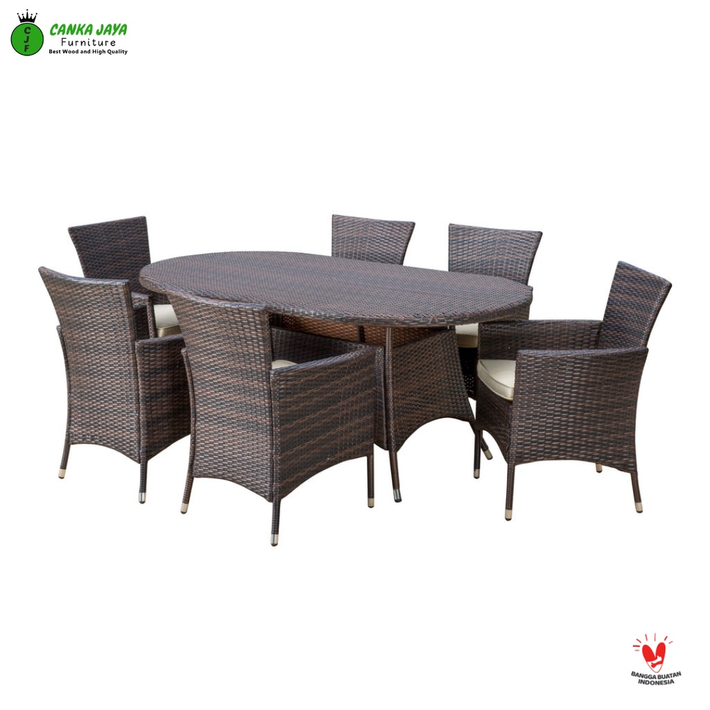CANKA Carlita - Set Meja Makan 6 Kursi Rotan Sintetis - Dining Seat