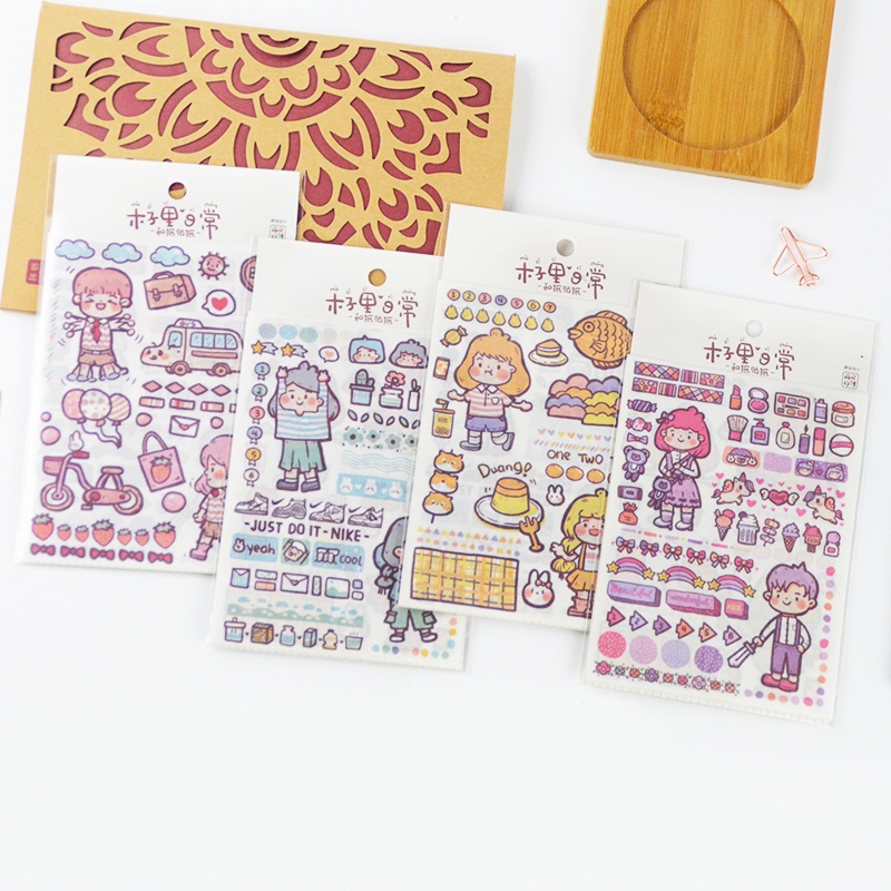 4 Sheets School Girl Daily Washi Stickers Student Deco Stationery Stickers