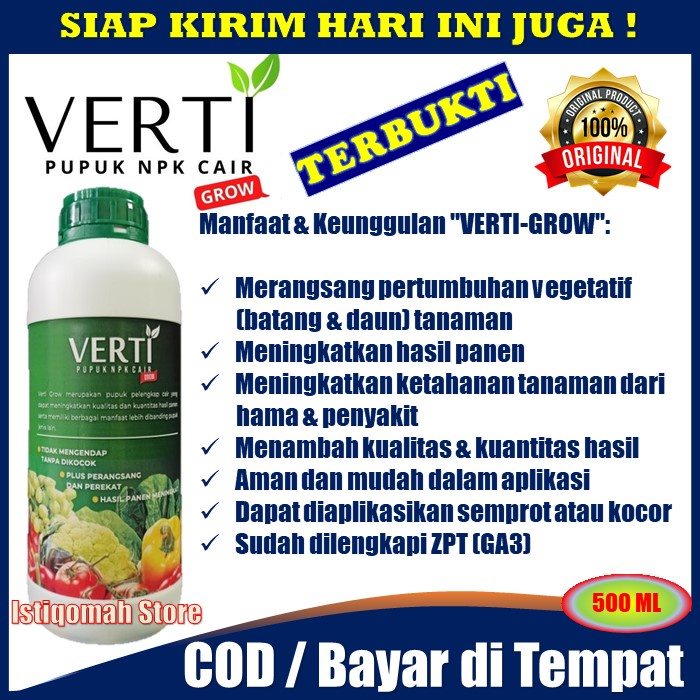 VERTI GROW 500ml Pupuk NPK Cair untuk Tanaman Palawija - Pupuk Semprot Tanaman Palawija Terbaik - Pupuk Cair untuk Tanaman Palawija yang Bagus Murah Terlaris - VERTIGROW Pupuk Terbaik untuk Tanaman Palawija