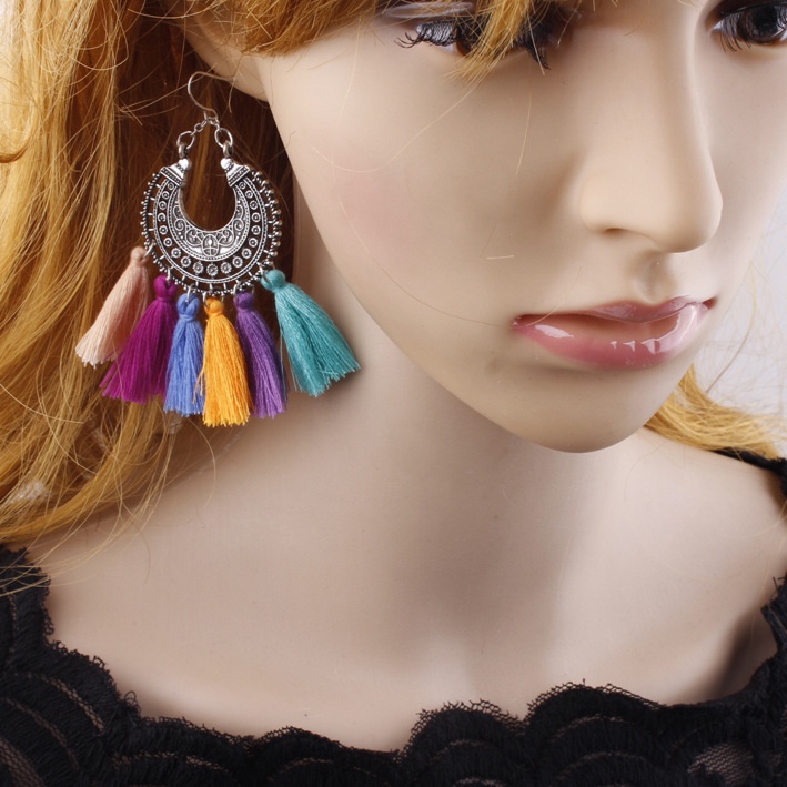 Colorful Bohemia paduan campuran warna rumbai anting-anting fashion sederhana Wanita temperamen anti