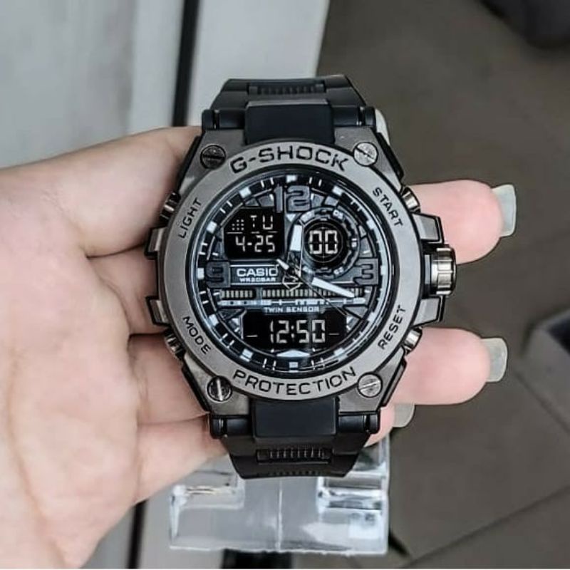 JAM TANGAN PRIA G SHOCK KEPALA BESI DUAL TAEM TAHAN AIR FREE batrai CADANGAN_JAM tangan pria kasual