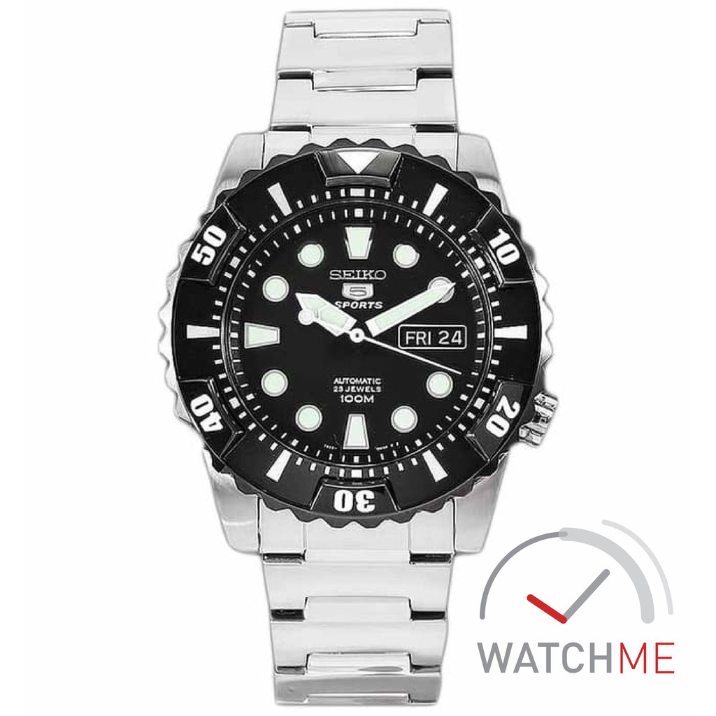Jam Tangan Seiko 5 SNZJ19 Automatic Sport Black Dial 100m Stainless Steel Original Garansi