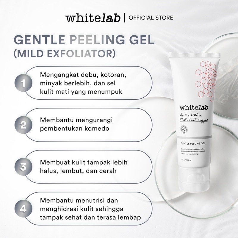 WHITELAB Gentle Peeling Gel - Gel Pencerah Pelembab Pelembut Pengangkat Minyak Kotoran Sel Kulit Mati Wajah