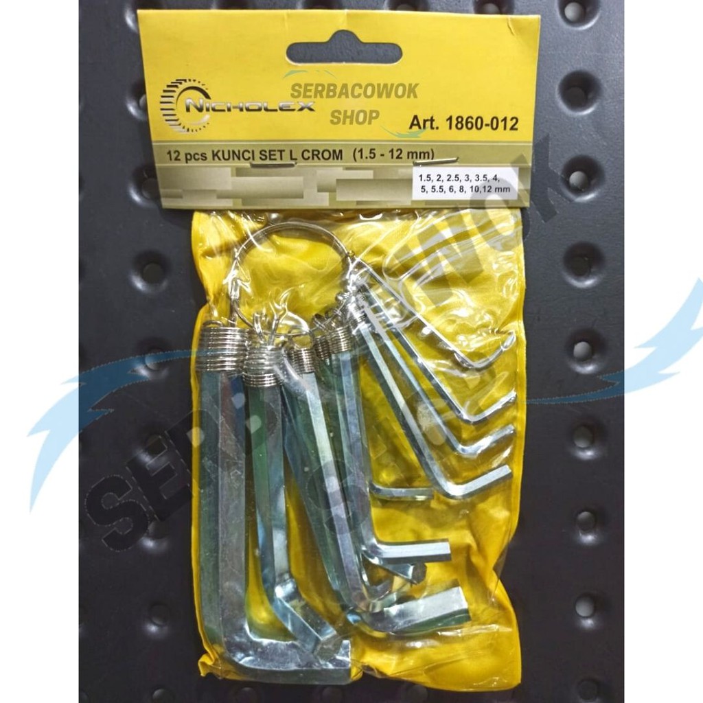 Kunci L Set 12 Pcs Hex Key Chrome 1.5 mm - 12 mm Kantong Kuning Termurah Berkualitas