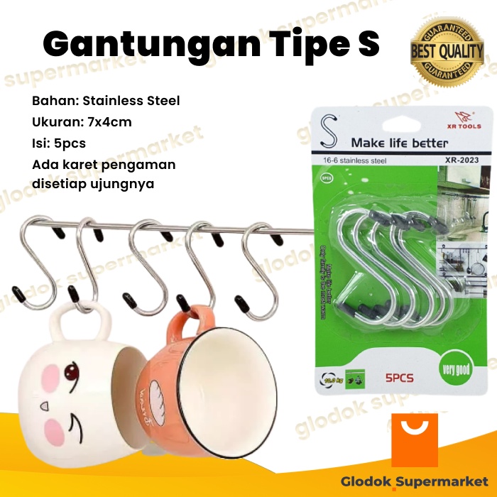 Gantungan Stainless Tipe S Isi 5 pcs Cantolan Ram Pengait Barang Besi Sling Hook XR-2023