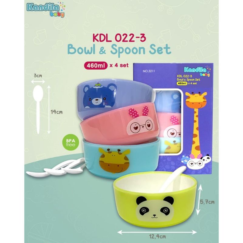 Kandila Baby Bowl Spoon Set - Mangkok Sendok Bayi isi 4 280ml 460ml KDL022-2 KDL022-3 Mangkok MPASI Bayi Wadah Memasak Bahan Makanan