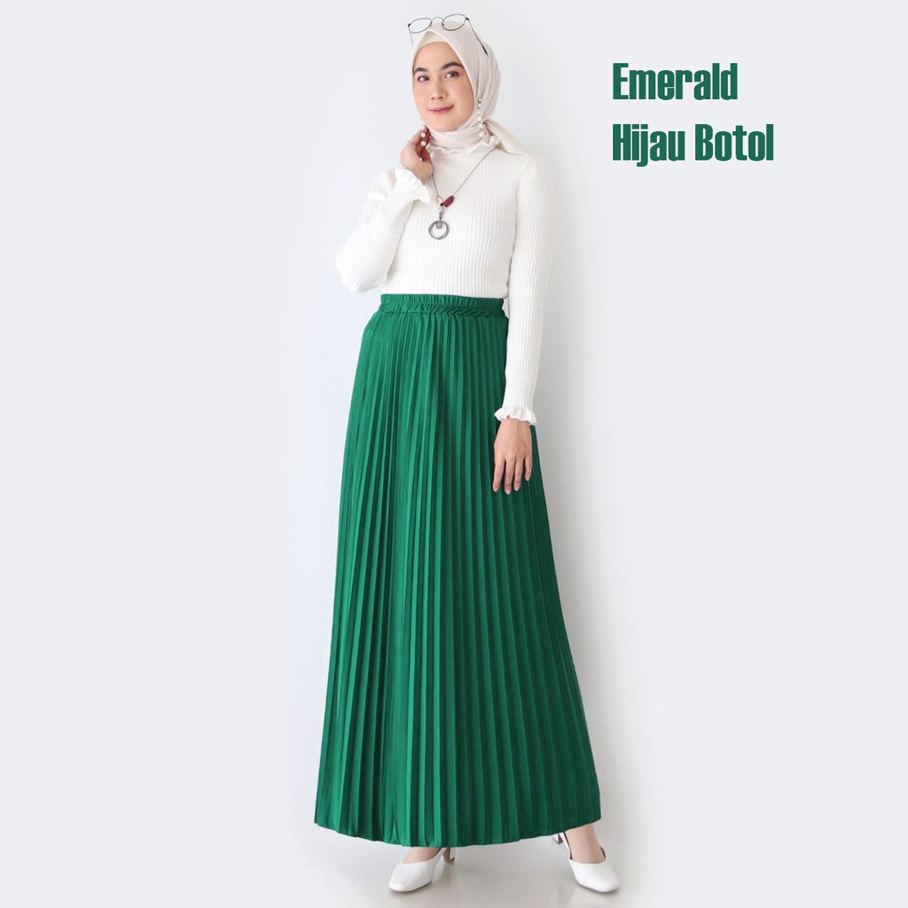 Rok Plisket - Rok  Wanita Bahan Premium ( Varian 1 )-EMERALD(HIJAU BOTOL)