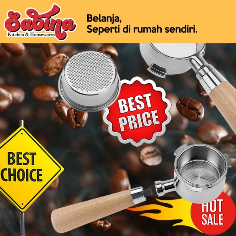 Handle Coffee Bottomless Portafilter 51mm Gagang Kayu Temper Stainless