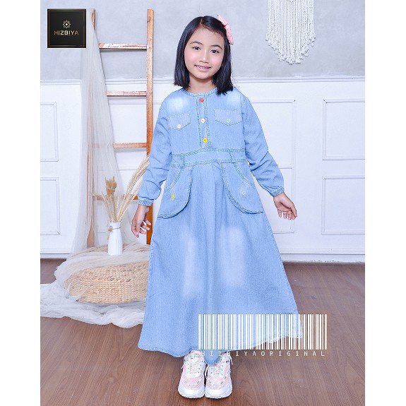 Dress / Gaun Panjang Gamis Maxi Jeans Anak Perempuan untuk umur 2thn - 10 thn original by HIZBIYA