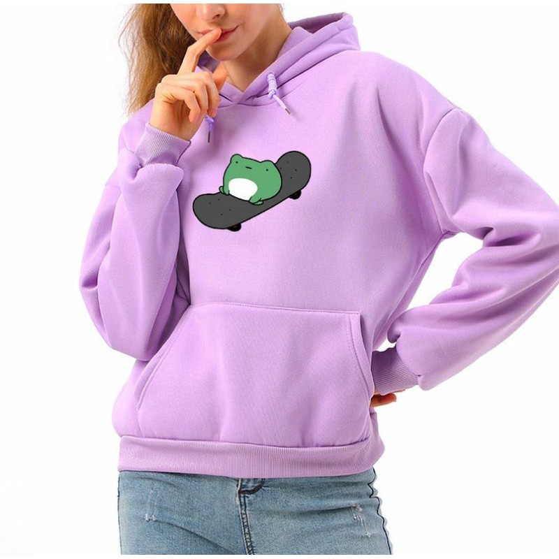 S - XXXXXL(6XL) Hoodie Cute FROG on Skateboard Skate Frog Kawaii Jaket Cute BIGSIZE Jumbo Wanita Pria 5XL 4XL 3XL 2XL XXXL Jacket Oversize Cute