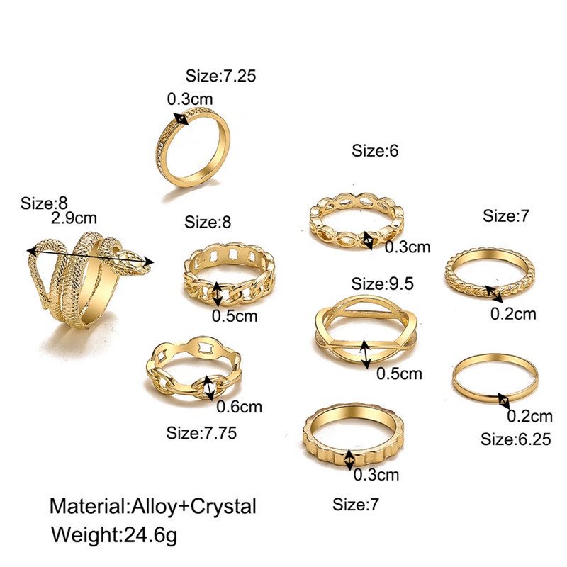 Fancyqube 1 Set Cincin Jari Bentuk Ular Geometris Warna Emas Hitam Bahan Logam Gaya Punk Untuk Wanita