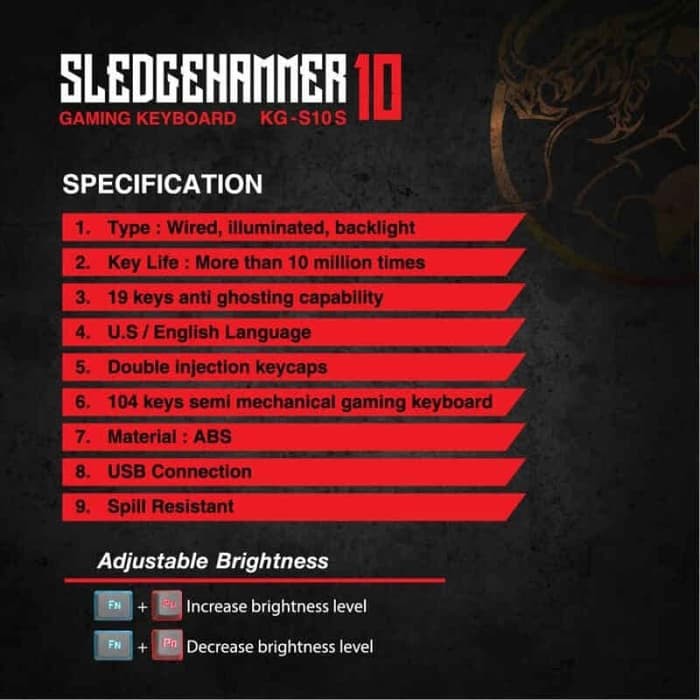 Keyboard gaming imperion sledgehammer 10 fullsize Rainbow - kg-s10b