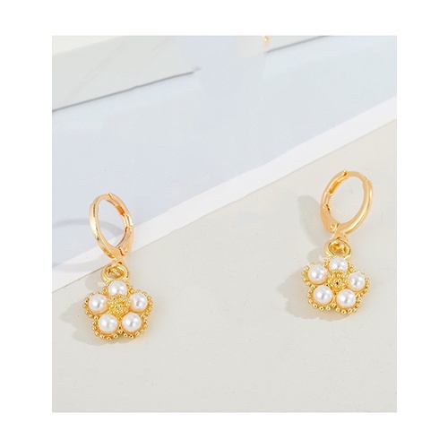 LRC Anting Fashion Earring Alloy Pearl Flower Earrings