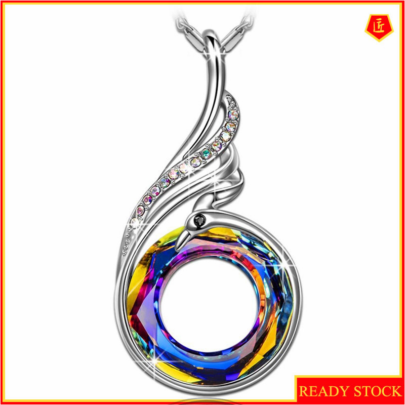 Fashion Inlaid Colorful Crystal Phoenix Pendant Necklace