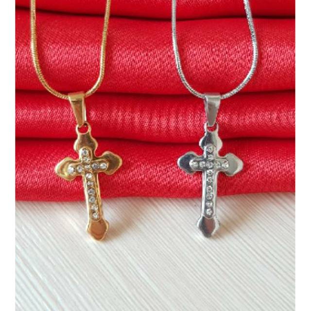 Kalung fashion Salib permata Import Titanium Antikarat