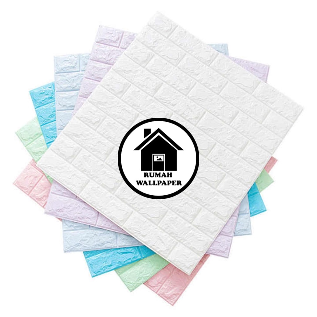 RW Wallpaper Foam Biru Muda 3D Bata Warna Biru Muda Premium Wall Paper Sticker Tebal 3MM-3
