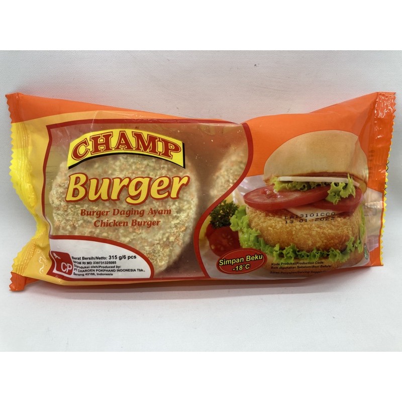 

Champ Chicken Burger FROZEN FOOD 315g/Isi 6pcs [ HANYA GOSEND GRAB SAJA ]
