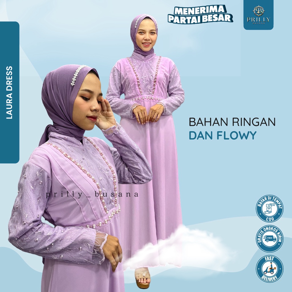 PB Prilly Busana - LAURA GAMIS PESTA CERUTY BABYDOLL MIX TILE MUTIARA - GAMIS PESTA - GAMIS BRUKAT