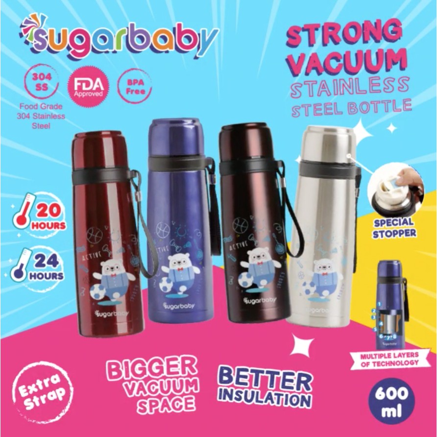 Sugar Baby Strong Vacuum Stainless Steel Bottle 600ml - Termos Air Panas 600ml