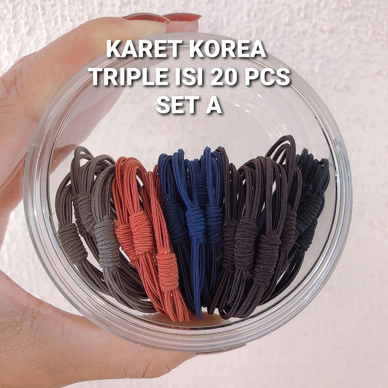 KARET RAMBUT KOREA TRIPLE ISI 20 PCS / IKAT RAMBUT PONY TAIL / AKSESORIS WANITA IMPORT