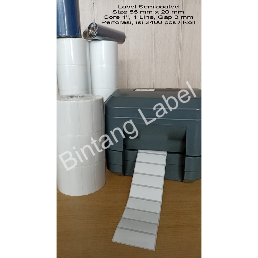 

LABEL BARCODE SEMICOATED 55X20 MM 1 LINE ISI 2400 PCS/ROLL